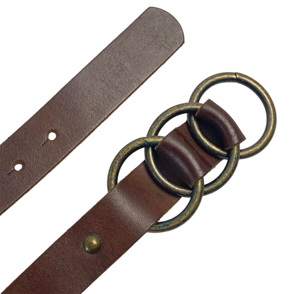 CANDIE’S Leather Belt Triple Ring Buckle Distressed Brown Y2K - Picture 5 of 8